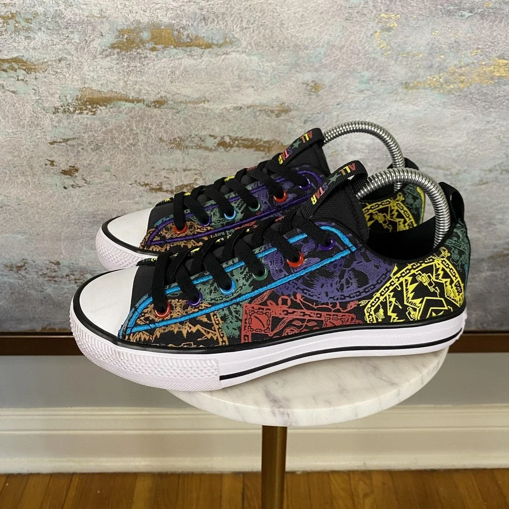 Converse All Star Shoes Youth Size 6 Black Multicolor Canvas Low Top Sneakers